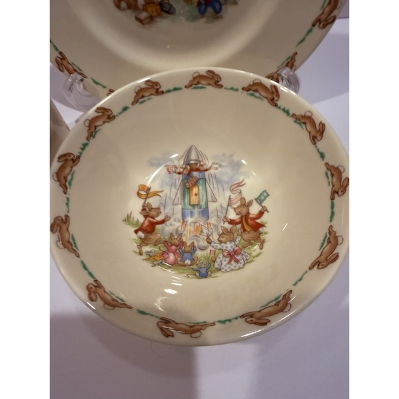 Royal Doulton Bunnykins 3pc Set Bowl Plate Mug Vintage England - Picture 2 of 11